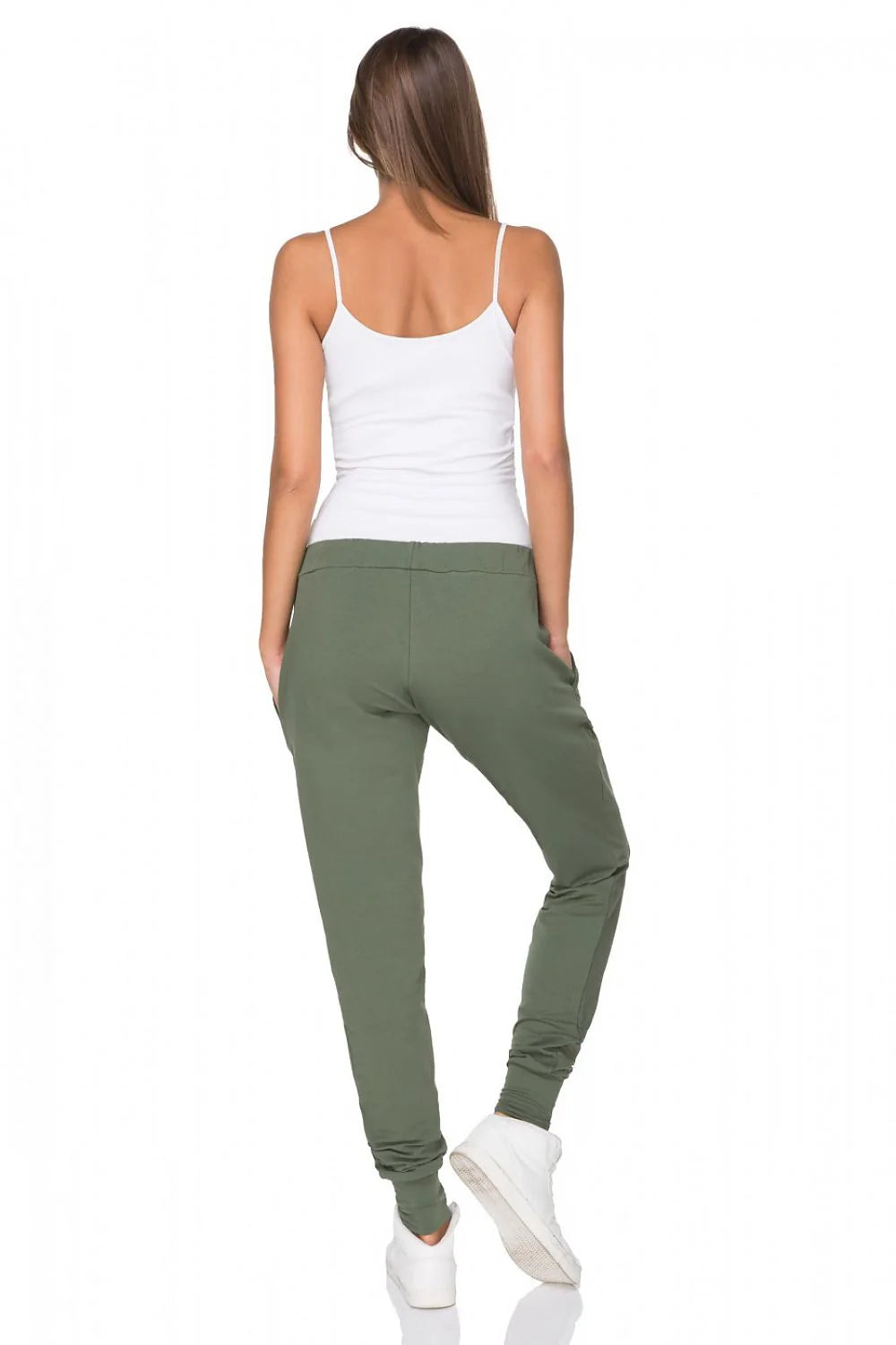 Pantalon de sport coton vert kaki confortable ajusté jogging femme style décontracté contemporain idéal détente