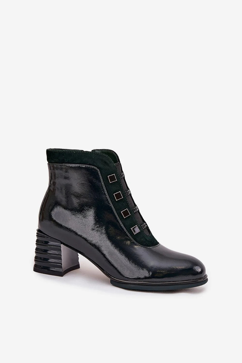 bottines cuir naturel verni femme élégantes modernes brillantes décoratives avant bout arrondi fermeture zippée doublure douce chaude confort automne hiver