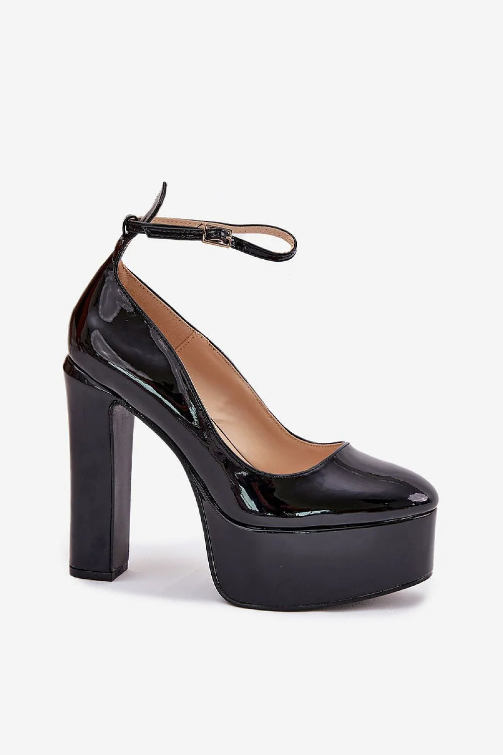 Escarpins talon large Step in style design moderne audacieux plateforme cuir verni noir ajustable femme