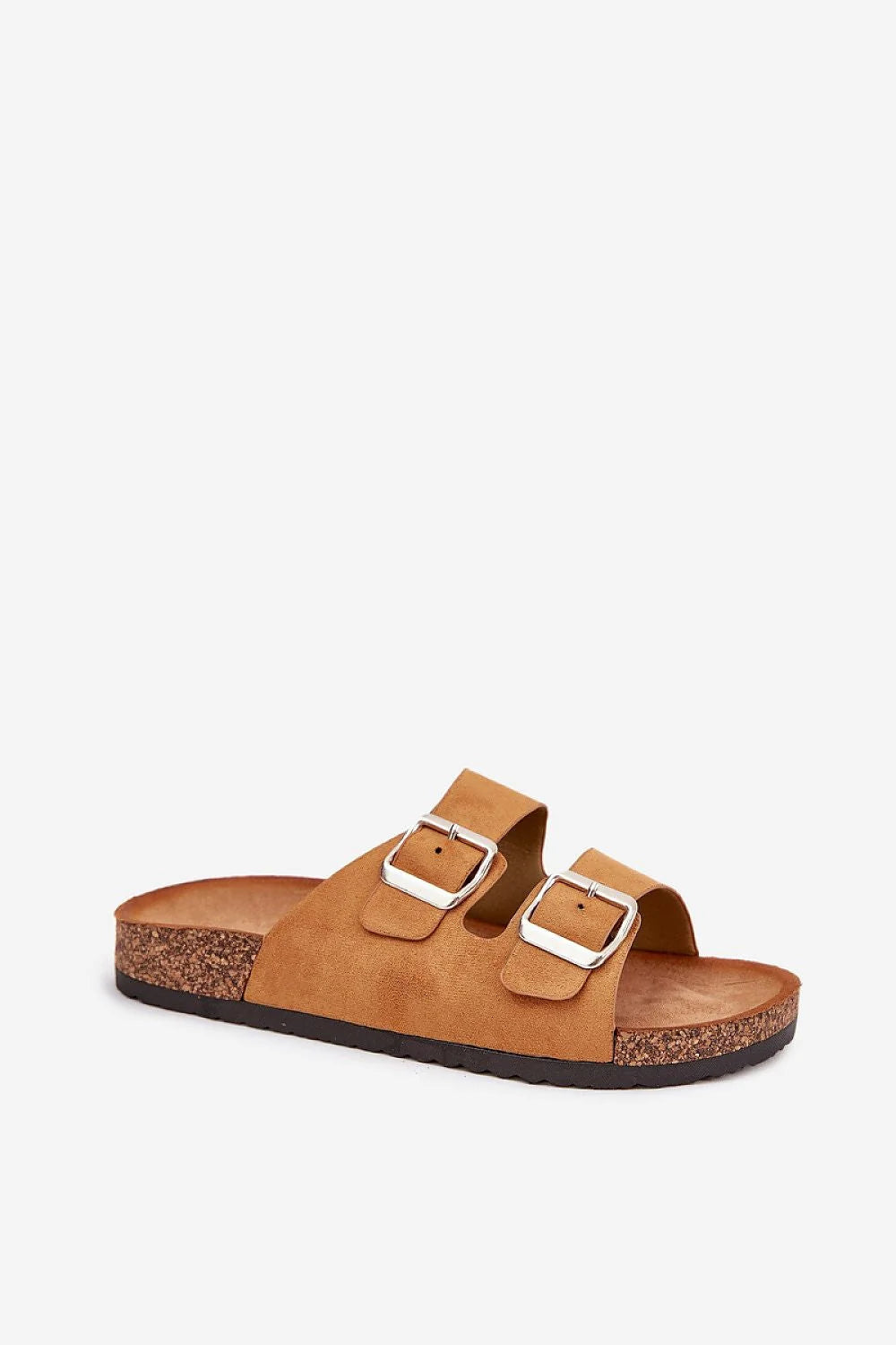 Sandales femmes style estival deux brides larges suédé écologique semelle liège antidérapante talon 2cm camel