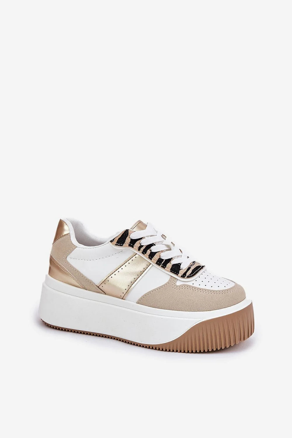 Chaussures de sport féminines style moderne tendance design audacieux confortables cuir artificiel beige clair semelle épaisse