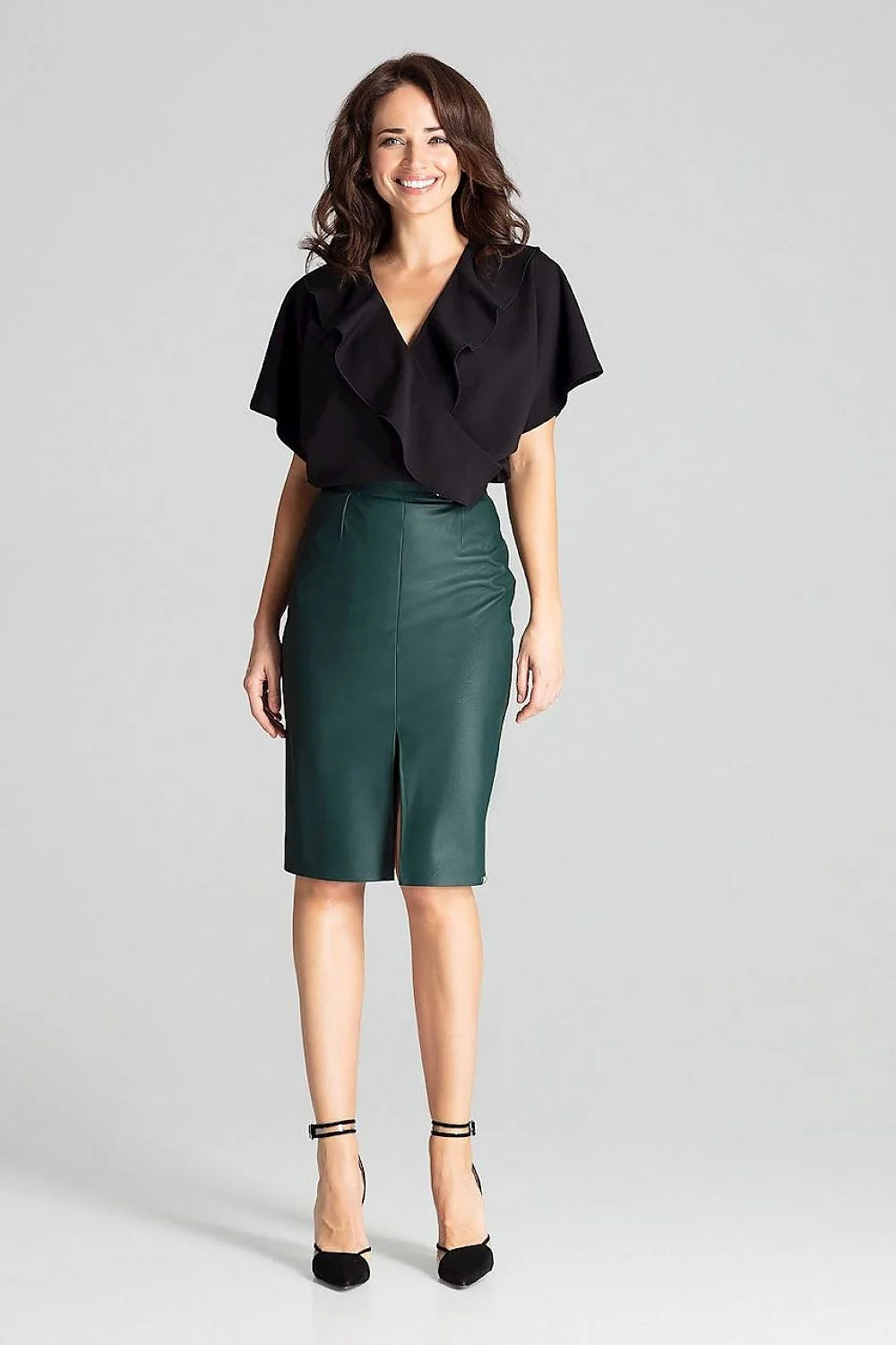 Jupe crayon écologique grise femme taille haute élégante polyester élasthanne fente centrale mode responsable
