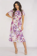 Robe de jour awama féminine style bohème motif floral violet rose blanc jaune polyester 100 % taille ajustable ceinture intégrée S M L XL