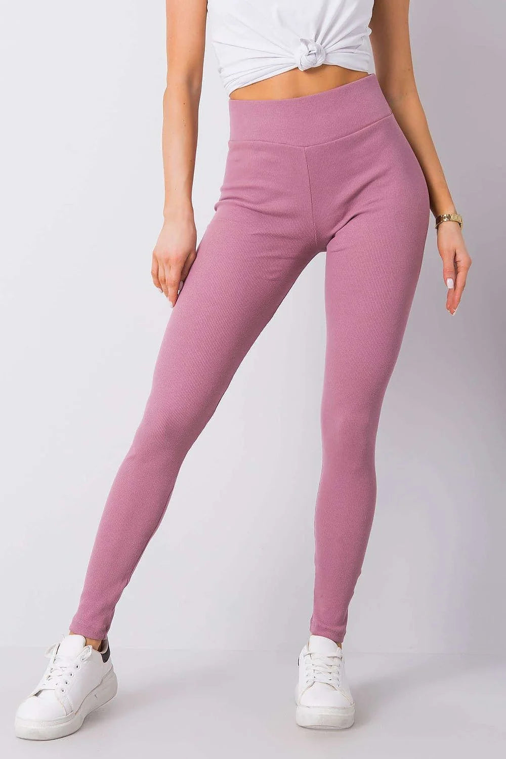 Leggings longues BFG en tissu côtelé taille haute couleur mauve clair ajusté confortable polyvalent femme