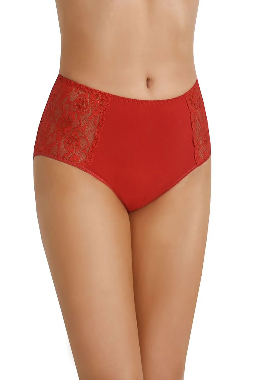 culotte Teyli coton extensible taille haute coupe ajustée dentelle florale rouge panneau central opaque empiècements latéraux élastiqués maintien optimal féminin