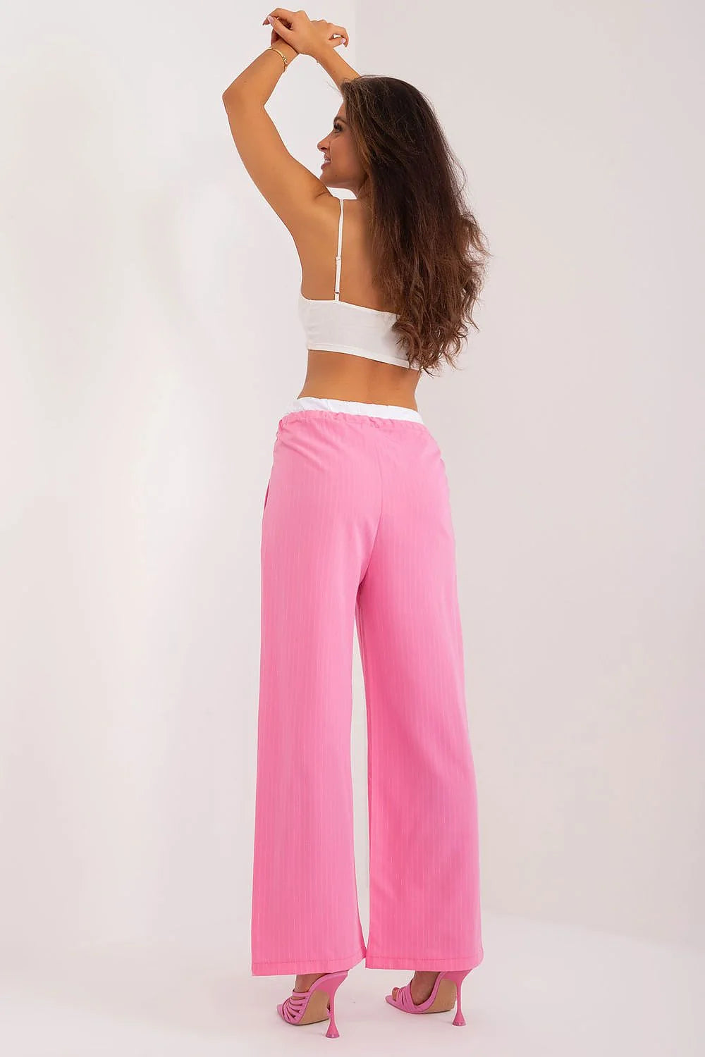 Crop Top Femme Élastique Bretelles Fines Pantalon Haute Taille Large Jambes Légère Matière Rose Printemps Été Occasions Décontractées Mode