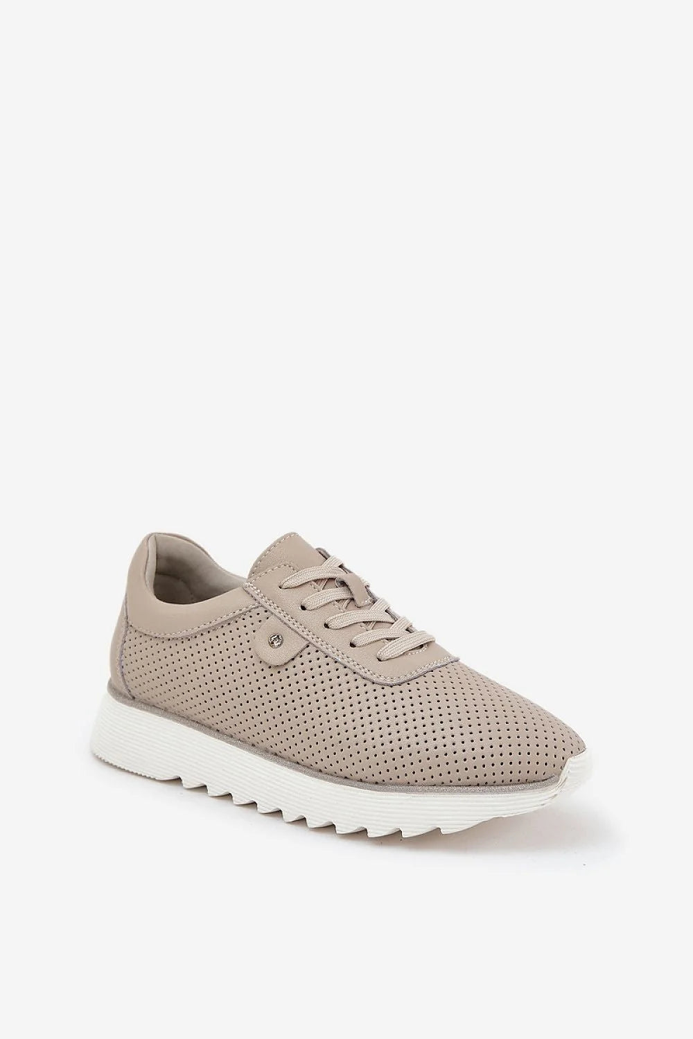 Chaussures de sport pour femmes design moderne minimaliste cuir naturel lacet beige semelle blanche amorti confortable occasion quotidienne