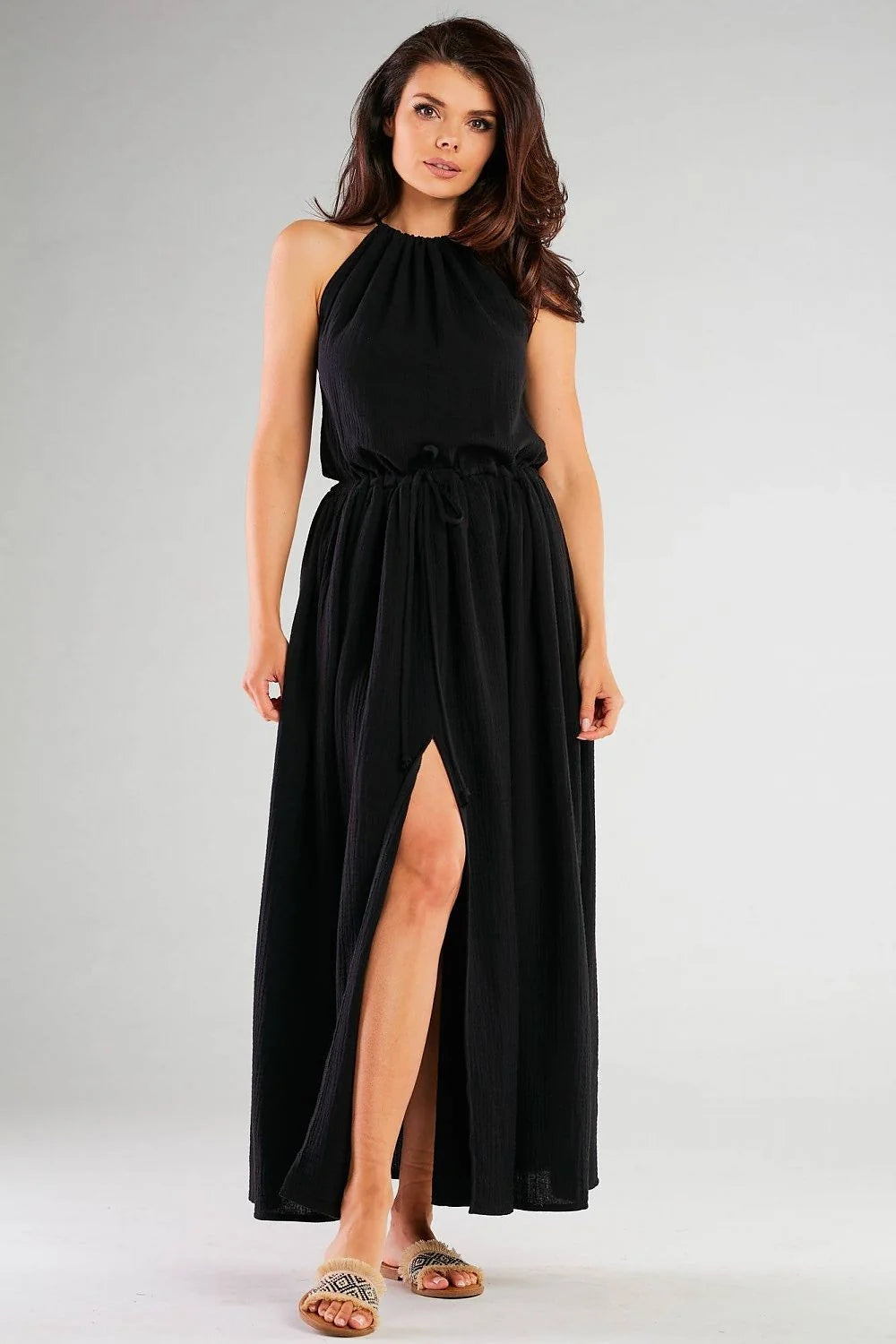 Robe de jour Infinite You style élégant fluide sans manches encolure halter coton lycra Made in Poland