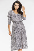 Robe de jour style fluide élégante pour femme manches longues encolure V tissu de qualité motif noir et blanc