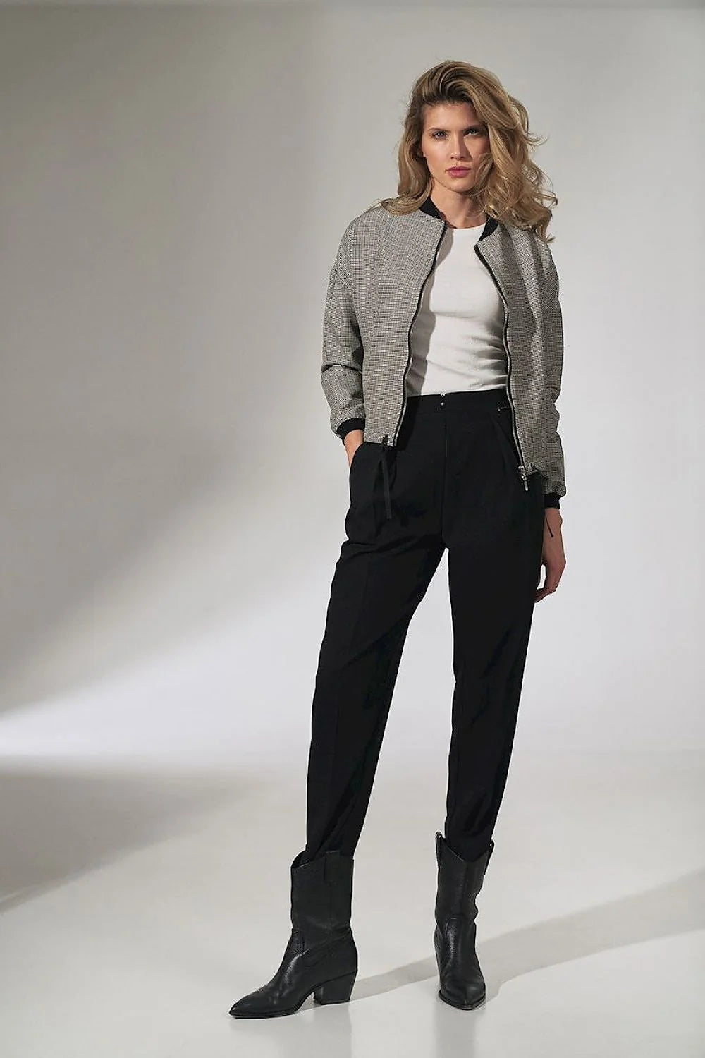 Veste moderne pour femme en polyester motifs carreaux fins chic élégante ajustée professionnelle