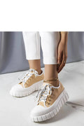 Baskets Solea femme beige plateforme semelle épaisse crantée chunky lacets blancs imprimés œillets dorés bout renforcé coupe basse confortable urbain
