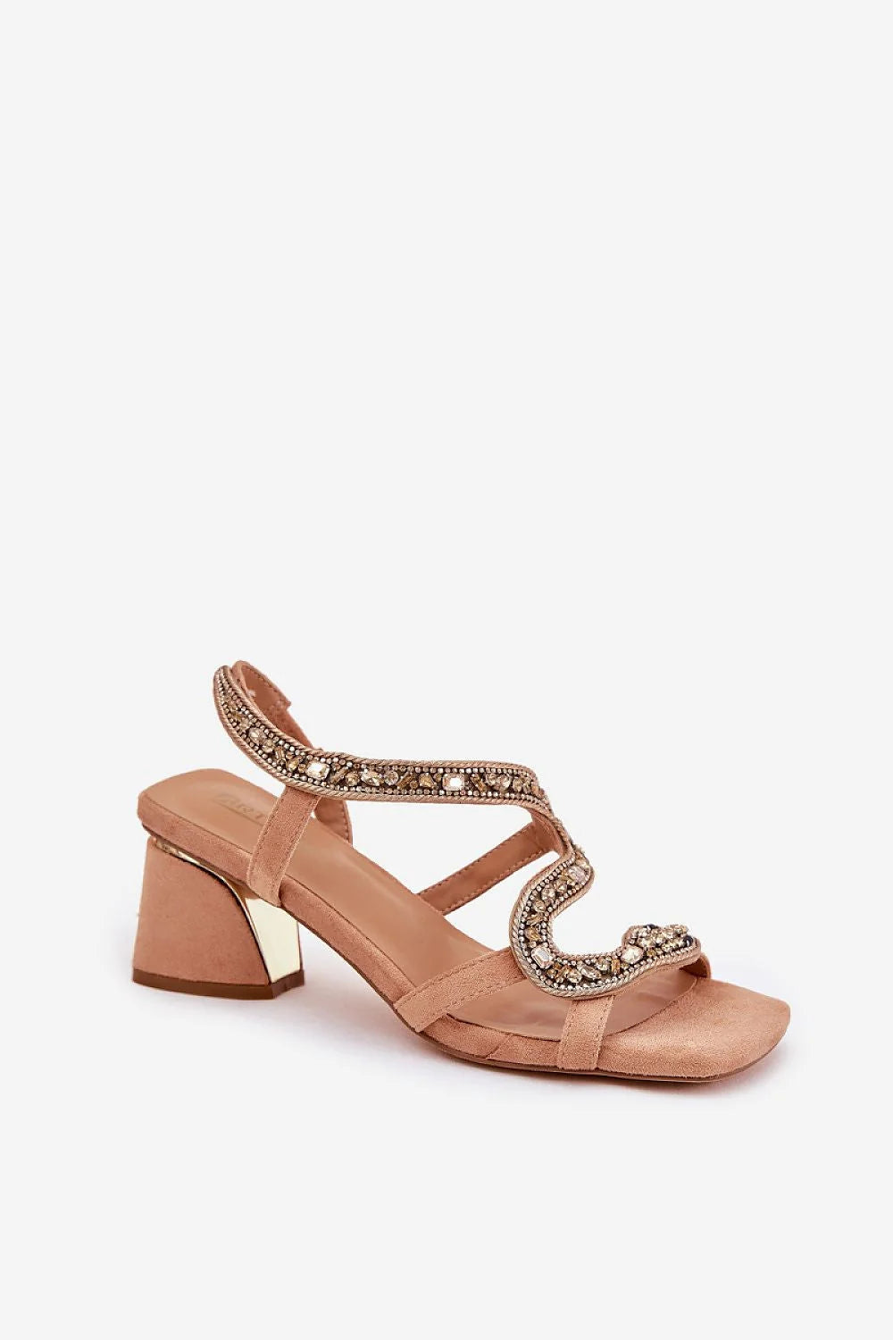 Sandales à talons carrés élégantes pour femmes, style sophistiqué, soirée, strass, beige, doré, confortable, mode, Mariage, occasion spéciale