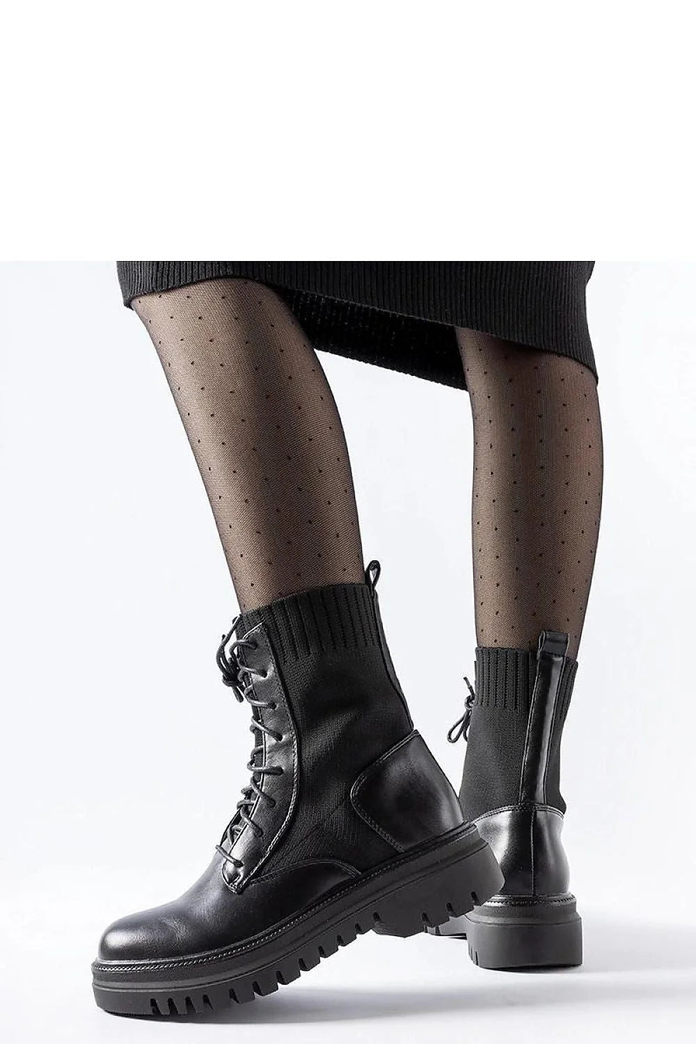 Bottes combat noires en laine Perticara hauteur cheville semelle caoutchouc style moderne fonctionnel pour femmes automne hiver