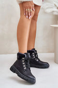 Bottes trappeur Step in style cuir écologique fourrure synthétique lacets épais œillets métalliques argentés taille ajustable femme coupe mi-haute protection contre le froid mode urbain hiver