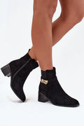 bottines femme suédine écologique cheville talon bloc confortable doublure polaire bout arrondi bride dorée fermeture éclair semelle antidérapante