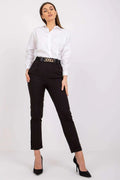 Pantalon femme Italy Moda taille haute ceinture élastique élégant soir travail manches longues ajusté