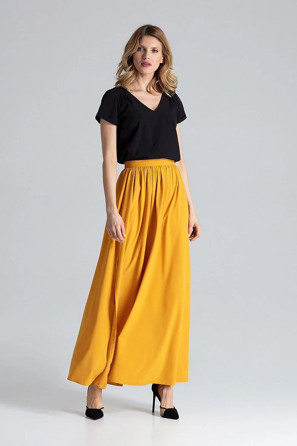Jupe longue imprimée Figl en polyester élasthanne taille élastique fentes latérales style naturel pour femmes
