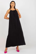 Robe de jour élégante Och Bella longue ample bretelles nouées en coton 50% viscosé 25% len 25% taille ajustable femme
