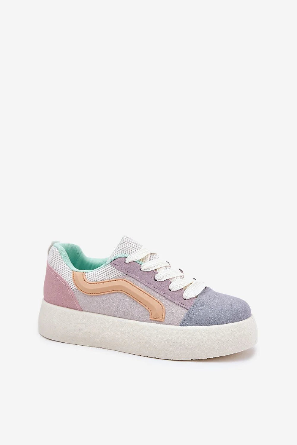 Chaussures de sport féminines modernes en cuir synthétique style casual couleurs pastel semelle épaisse lacets tissus femmes confortables