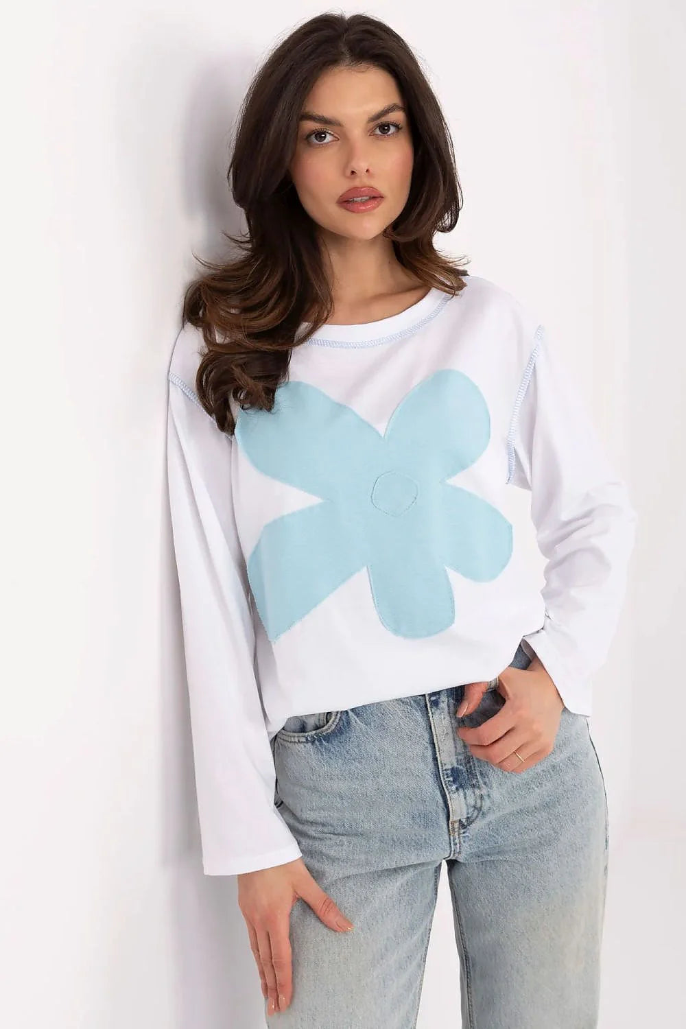 Chemisier décontracté pour femme manches longues motif floral bleu coton elasthanne style moderne confortable