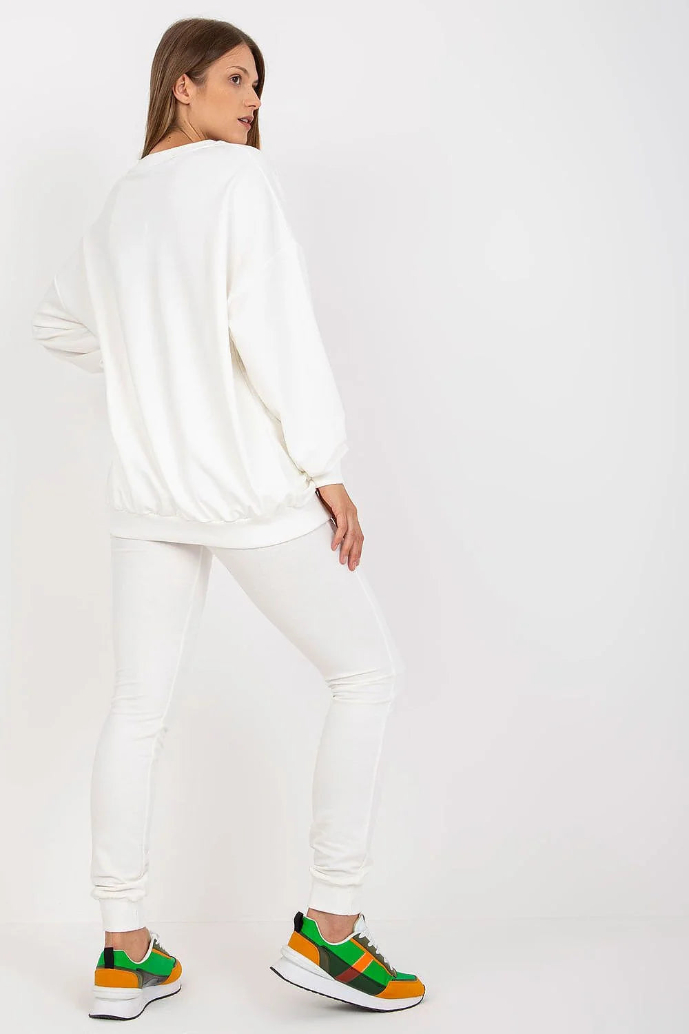 ensemble sportswear femme jaune canari oversize sweat manches longues legging slim taille élastique coton élasthanne molleton poches appliqué W orange