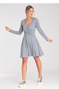 Robe de jour design moderne col en V profond manches longues taille élastiquée matière douce élégance intemporelle femme