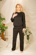 Ensemble survêtement Kalimo pour femme, pantalon droit, haut à manches longues, couleur noire, coton stretch, taille élastiquée