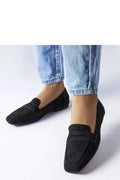 Moccasins pour femmes en daim noir style intemporel confortable talon plat fermeture à enfiler occasion quotidienne et semi-formelle