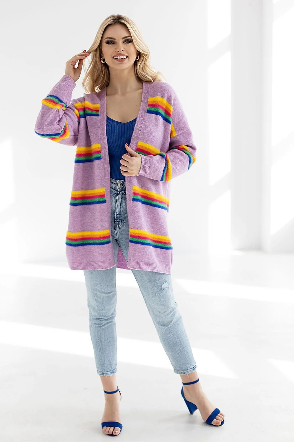 Cardigan Pee Ka Boo ample longues manches multicolore moderne femme doux confortable style casual