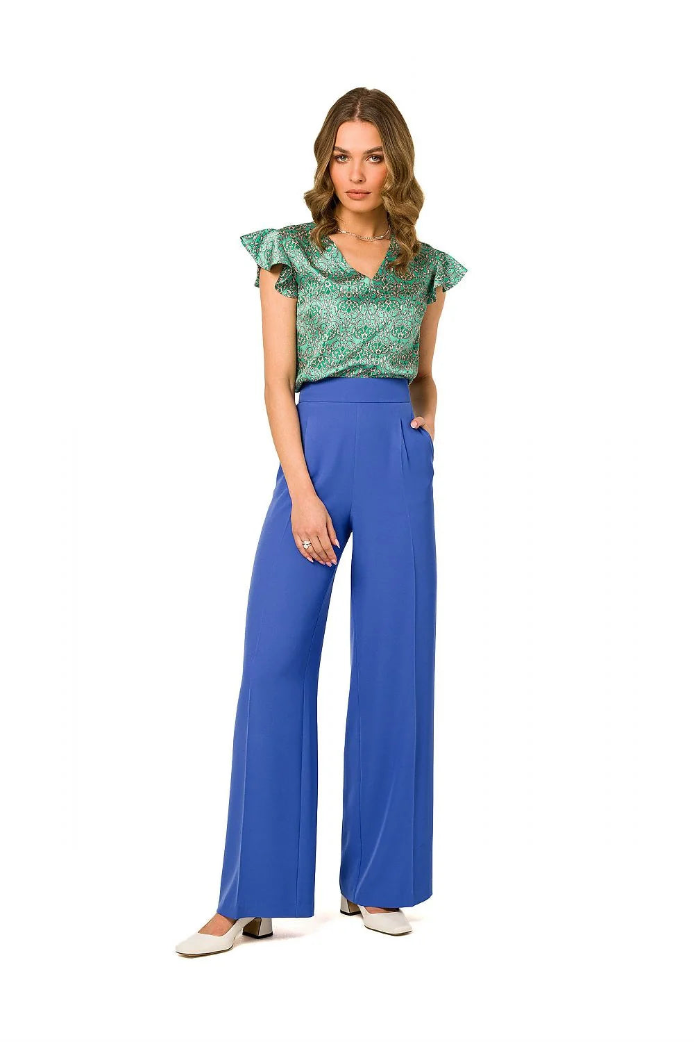 pantalon femme taille haute palazzo fuchsia magenta jambes larges pinces modelantes plis avant poches latérales crêpe léger tombé fluide élégant