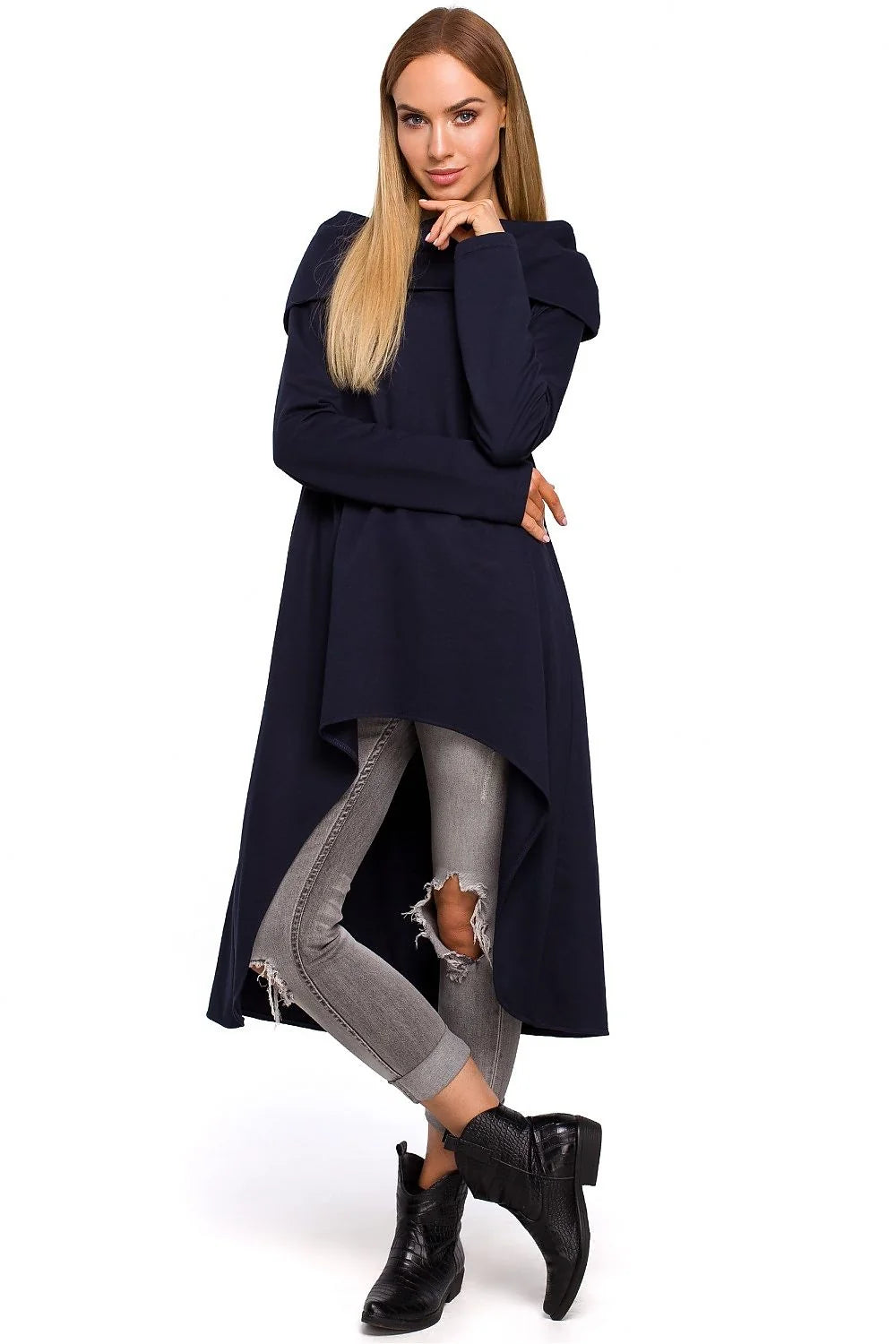 Tunique en Coton Gris Clair Asymétrique Ample Col Roulé Mode Décontractée Élégante Confortable Femme