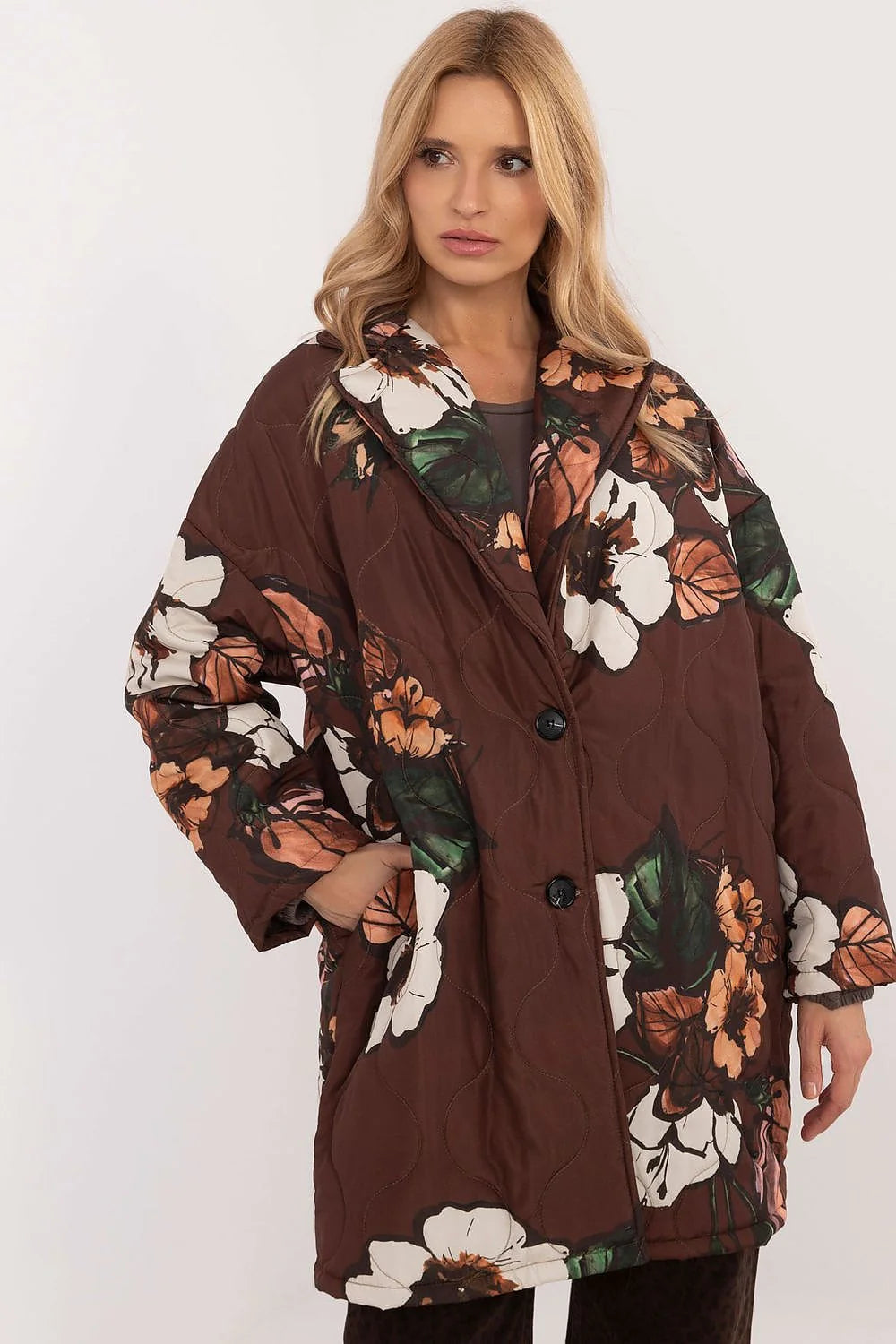 Veste femme automne-hiver printemps coupe allongée imprimé floral matelassé élégant confortable mode