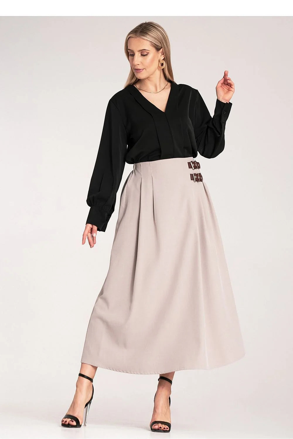 Jupe Figl élégante longue en polyester 95% élasthanne 5% avec plis subtils et bandes latérales stylées pour femmes