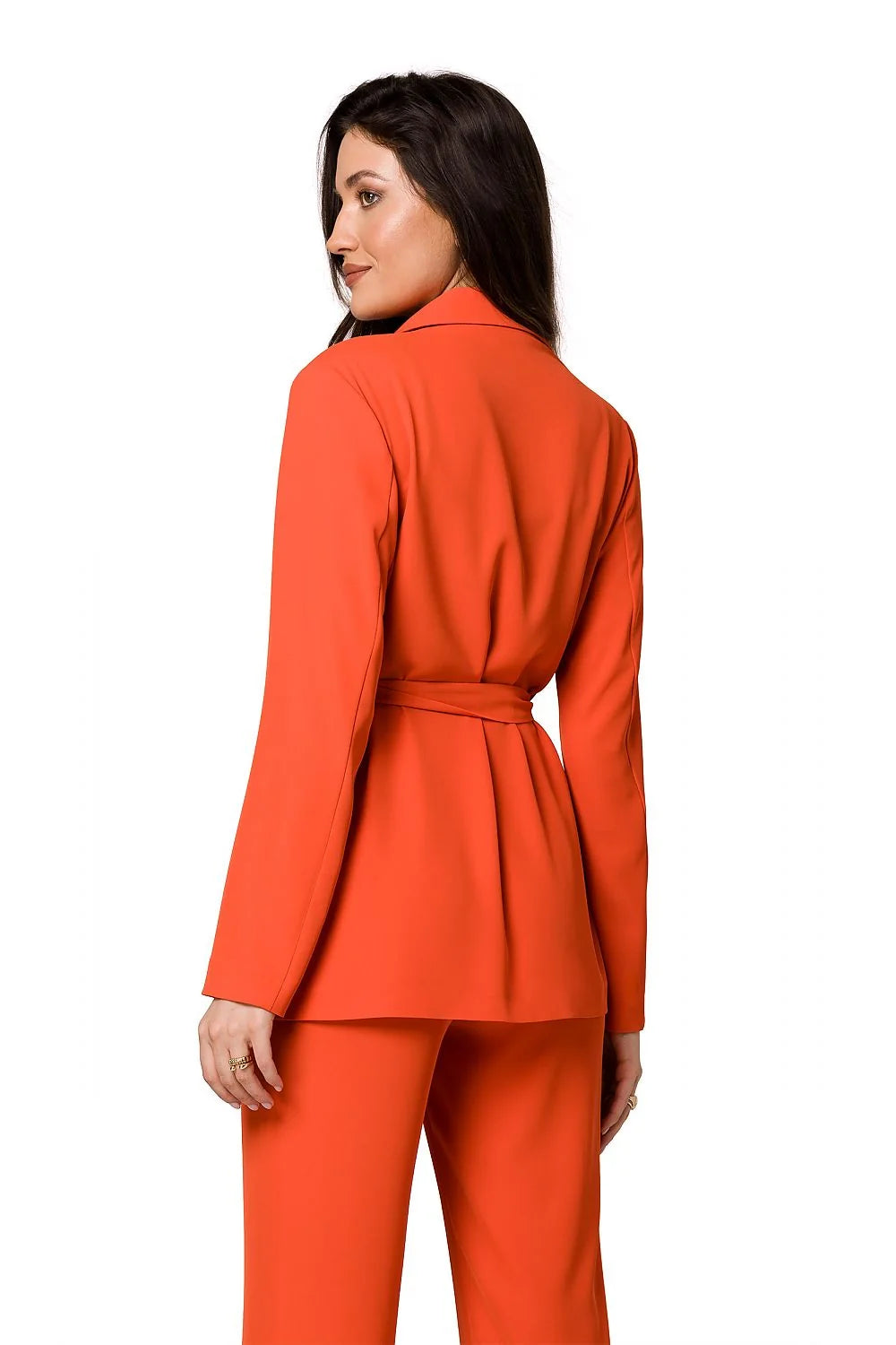 Blazer longue femme Makover style non conventionnel couleur vive tissu fluide ceinture ajustable polyester élasthanne