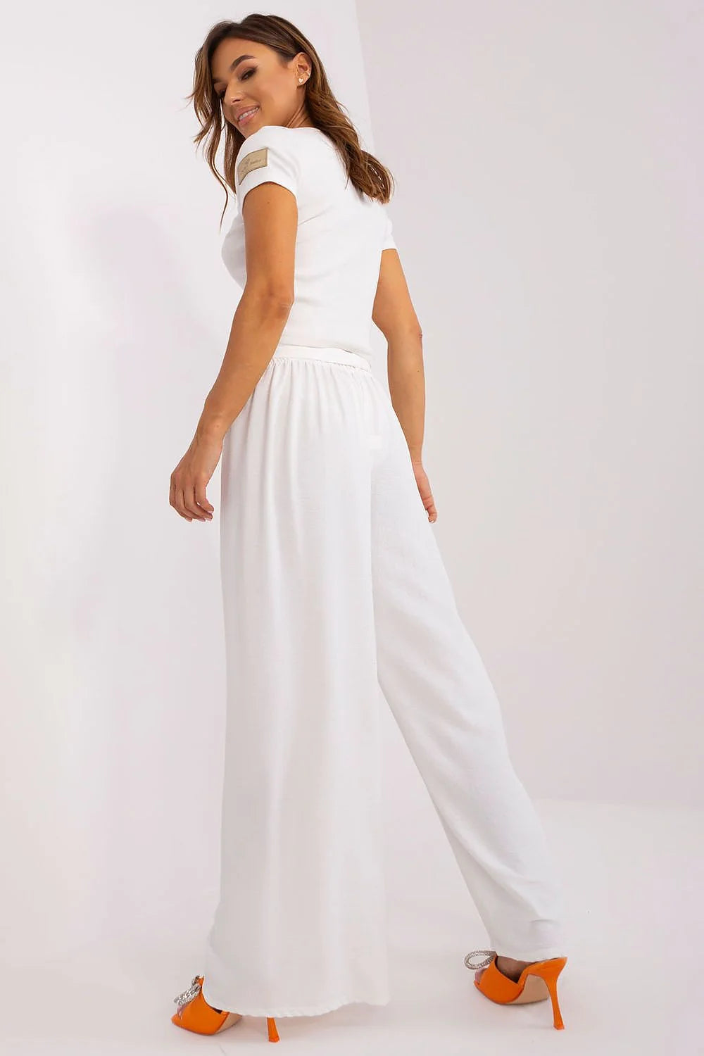 Pantalon femme Och Bella été large lien taille elasthanne polyester crop top dentelle florale sandales orange