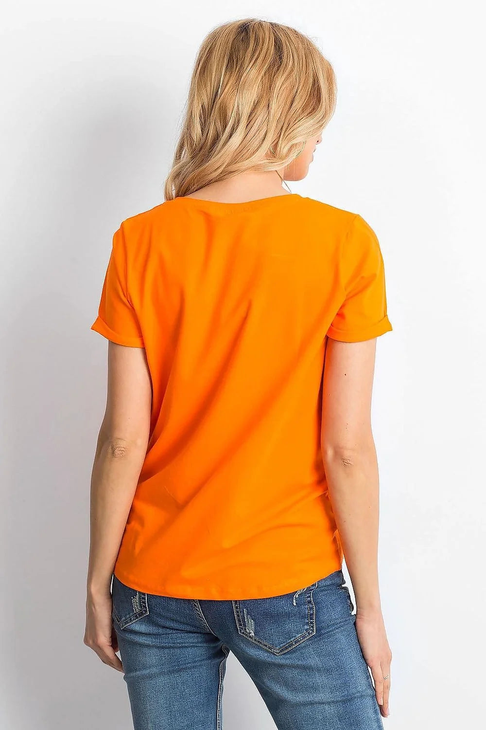 T-shirt pour femme simple et moderne en coton orange vif manches courtes col rond coupe droite confortable occasion quotidienne