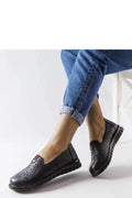 mocassins femmes Solea ecocuir noir slipon boutrond motiffloral perforations patteelastique rouge semellecaoutchouc crantee amortissante antiderapante legere confort