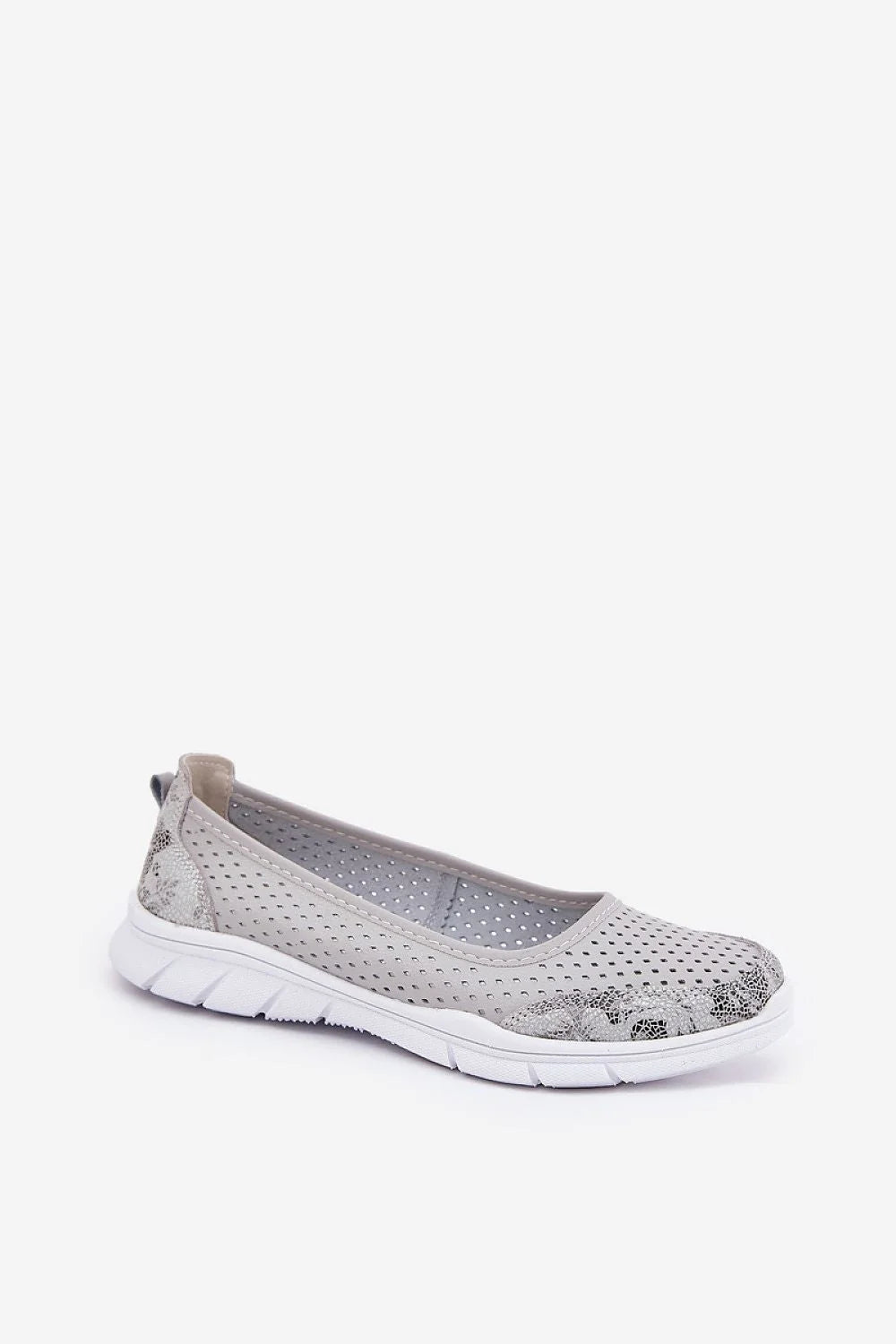 Ballerine Femme Mode Casual Design Élégant Tissu Perforé Semelle Caoutchouc Grise Floral Print Perfect Daily Shoes