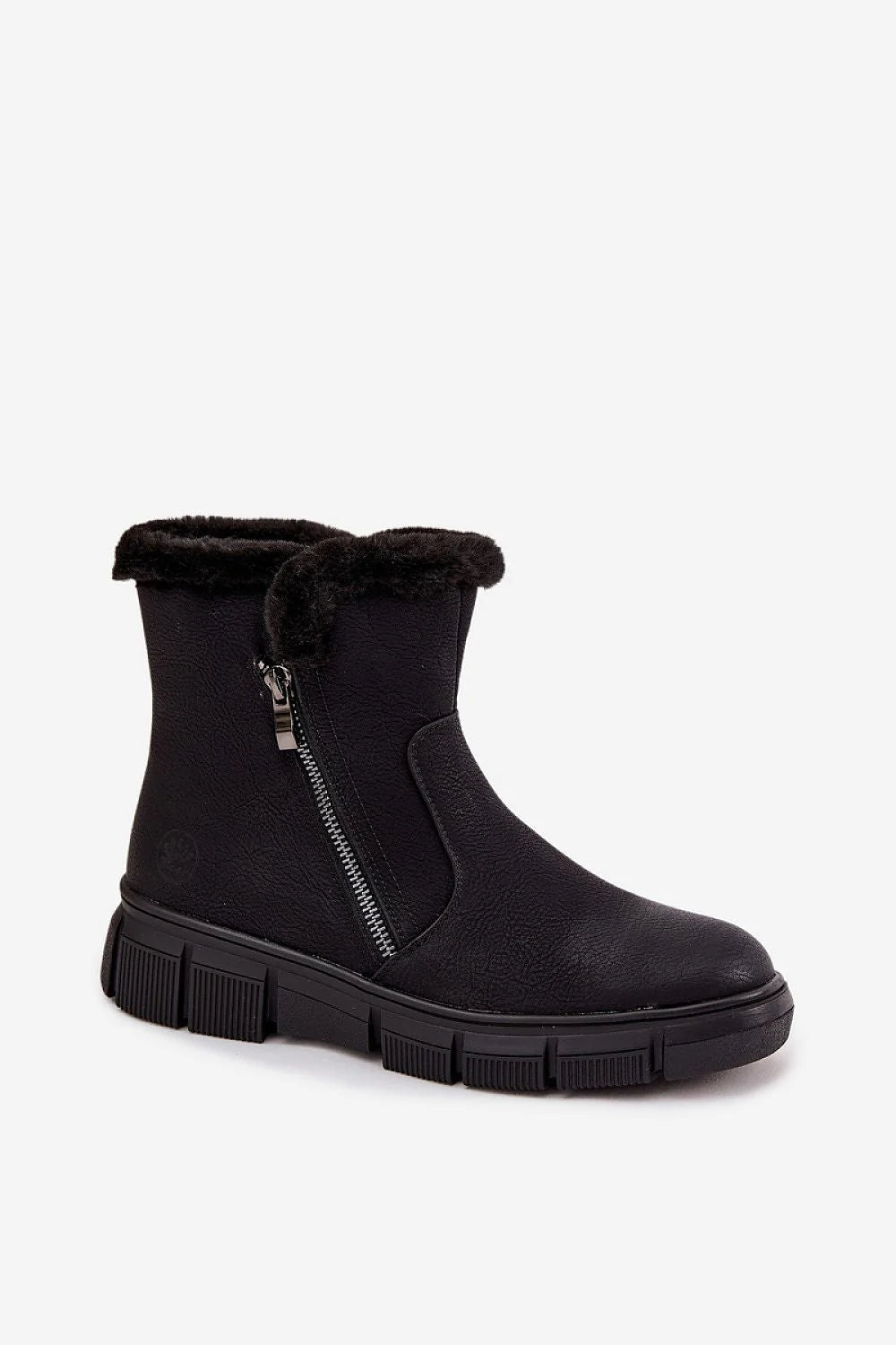 bottes neige femme simili cuir noir montante cheville plateforme crantée antidérapante doublure fourrure synthétique chaude confortable fermeture éclair latérale urbaine