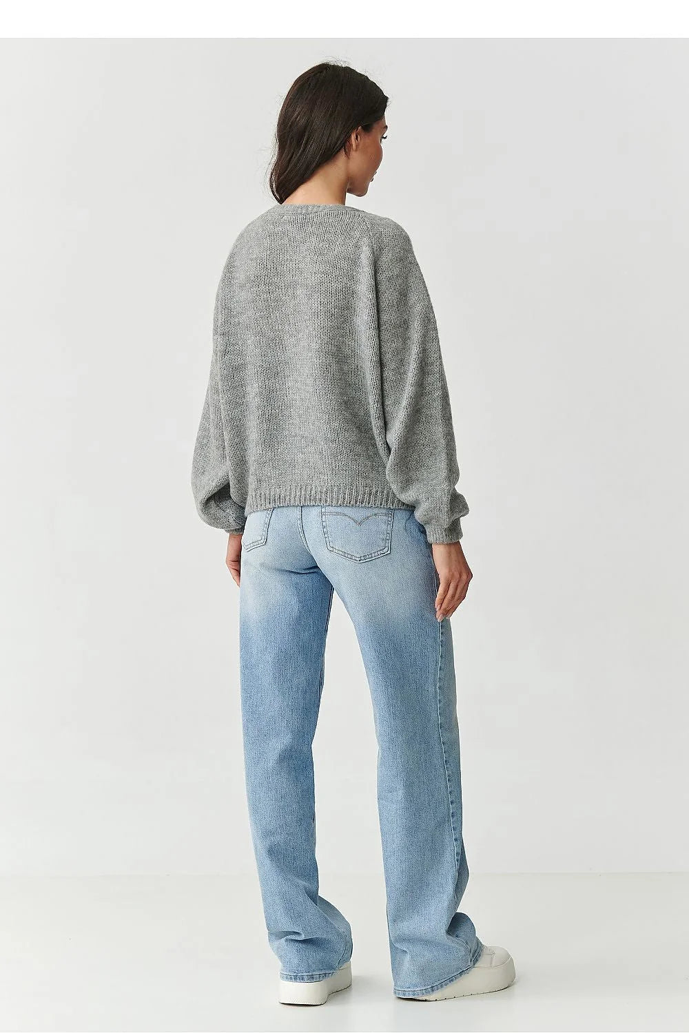 cardigan femme court maille douce mohair laine polyamide acrylique gris chiné oversize col V ouverture frontale manches ballon bordcote extensible