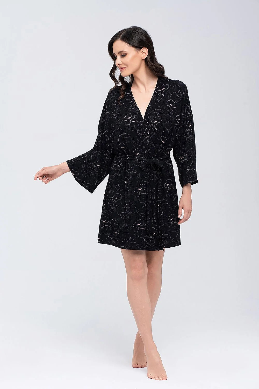 Peignoir Babella élégant en viscose soyeuse manches longues ceinture ajustable idéal pour détente ou cadeau