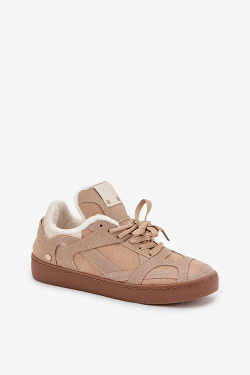 baskets basses femme suédine beige taupe semelle épaisse marron plateforme 25 millimetres doublure fourrure synthétique chaleureuse