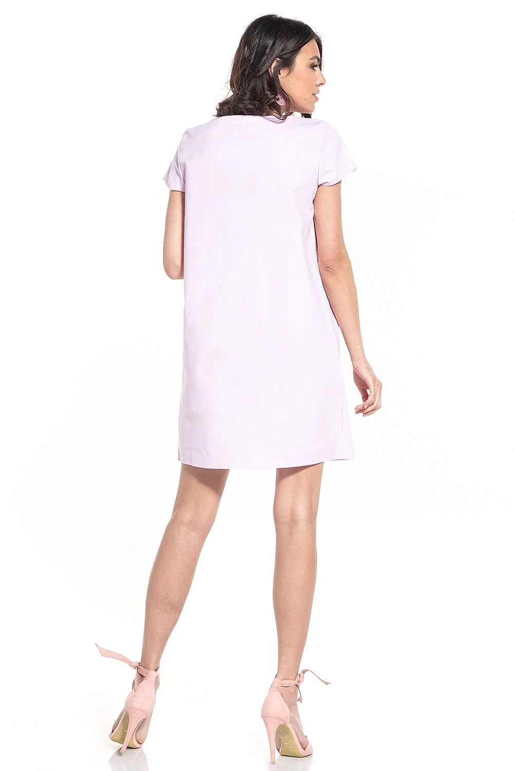 robe jour féminine fluide coton noir manches courtes coupe ample droite trapèze col rond fronces popeline légère structurée longueur genou