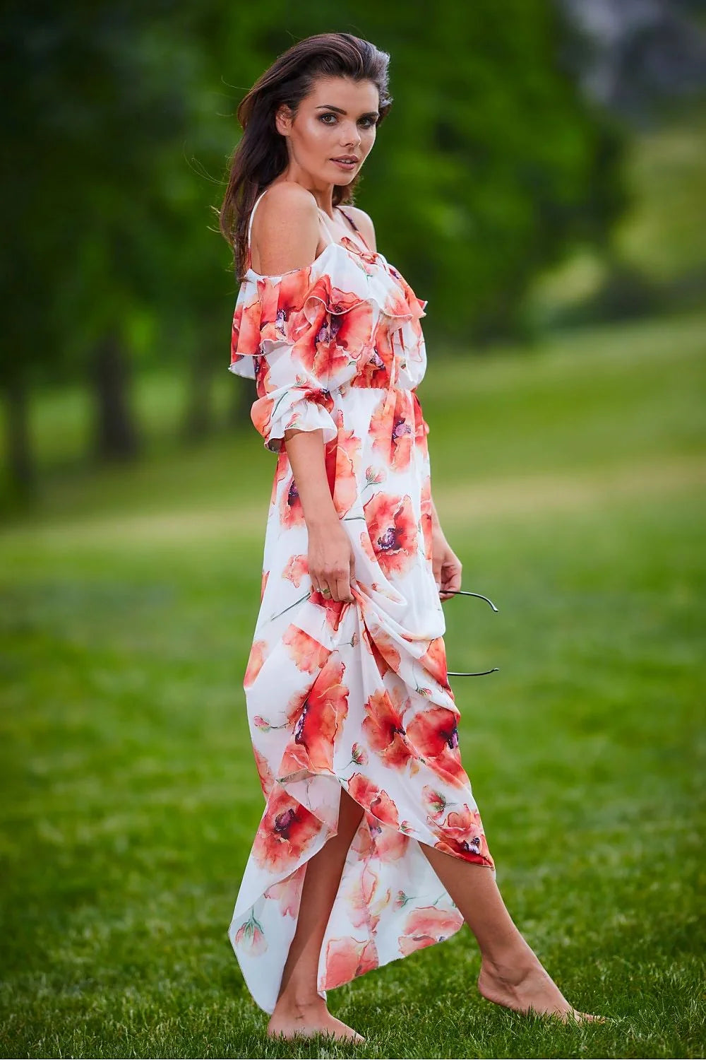Robe longue awama jour floral off-shoulder mousseline femme style bohème chic romantique occasion décontractée semi-formelle