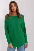Chandail femme style moderne casual couleur verte vive ample manches longues en maille fine