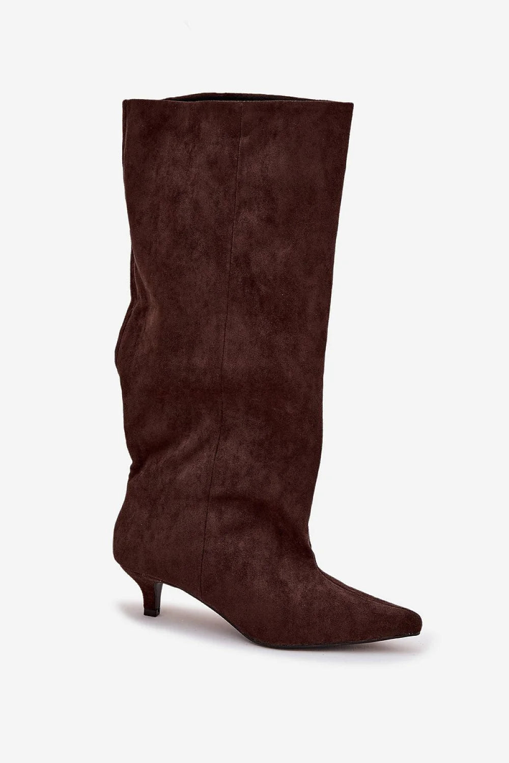 bottes hautes femme daim écologique marron chocolat slouch effet froncé bout pointu talon kitten confortable élégantes