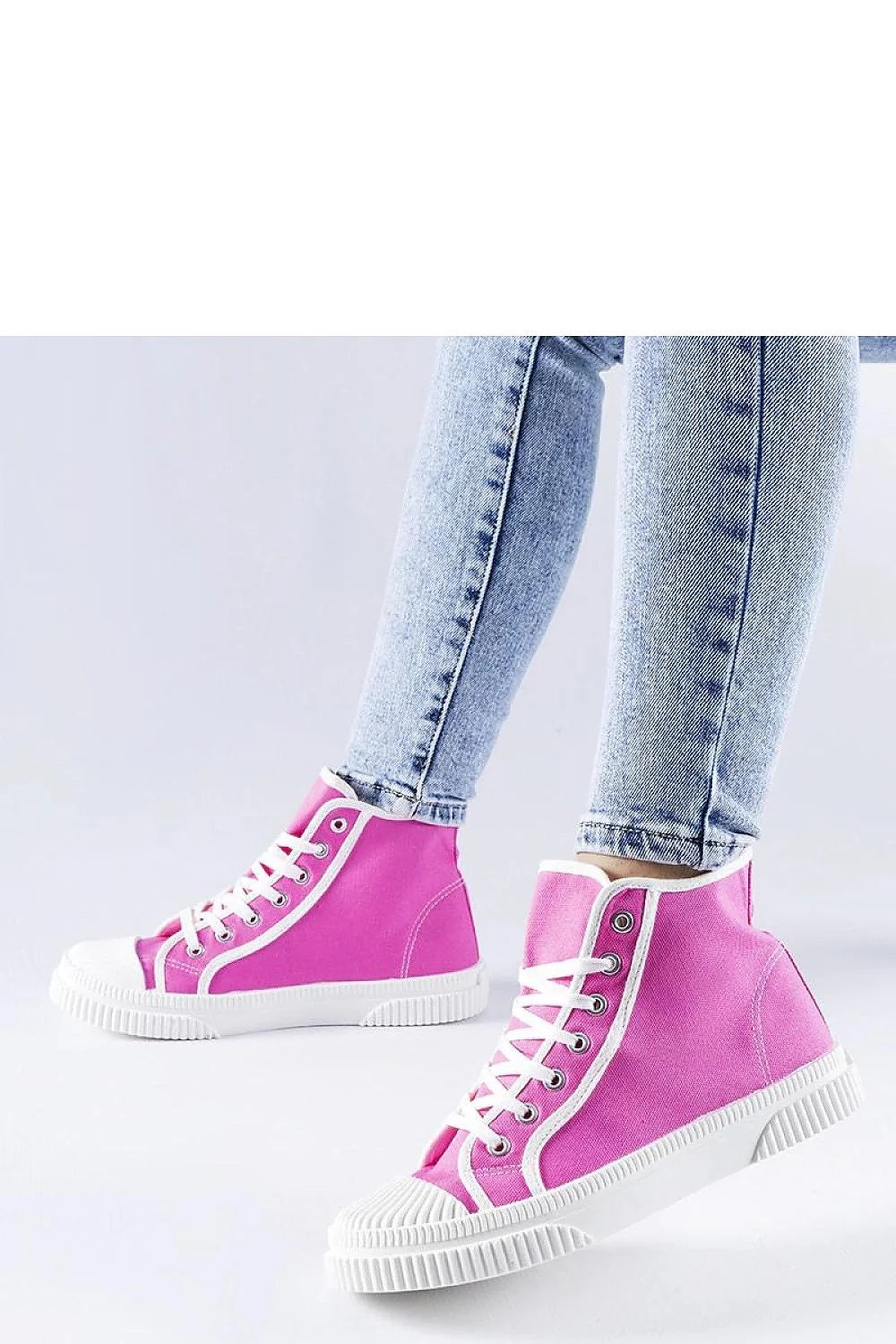 Baskets montantes pour femmes rose vif style décontracté moderne高 cut maintien cheville toile respirante semelle caoutchouc blanche