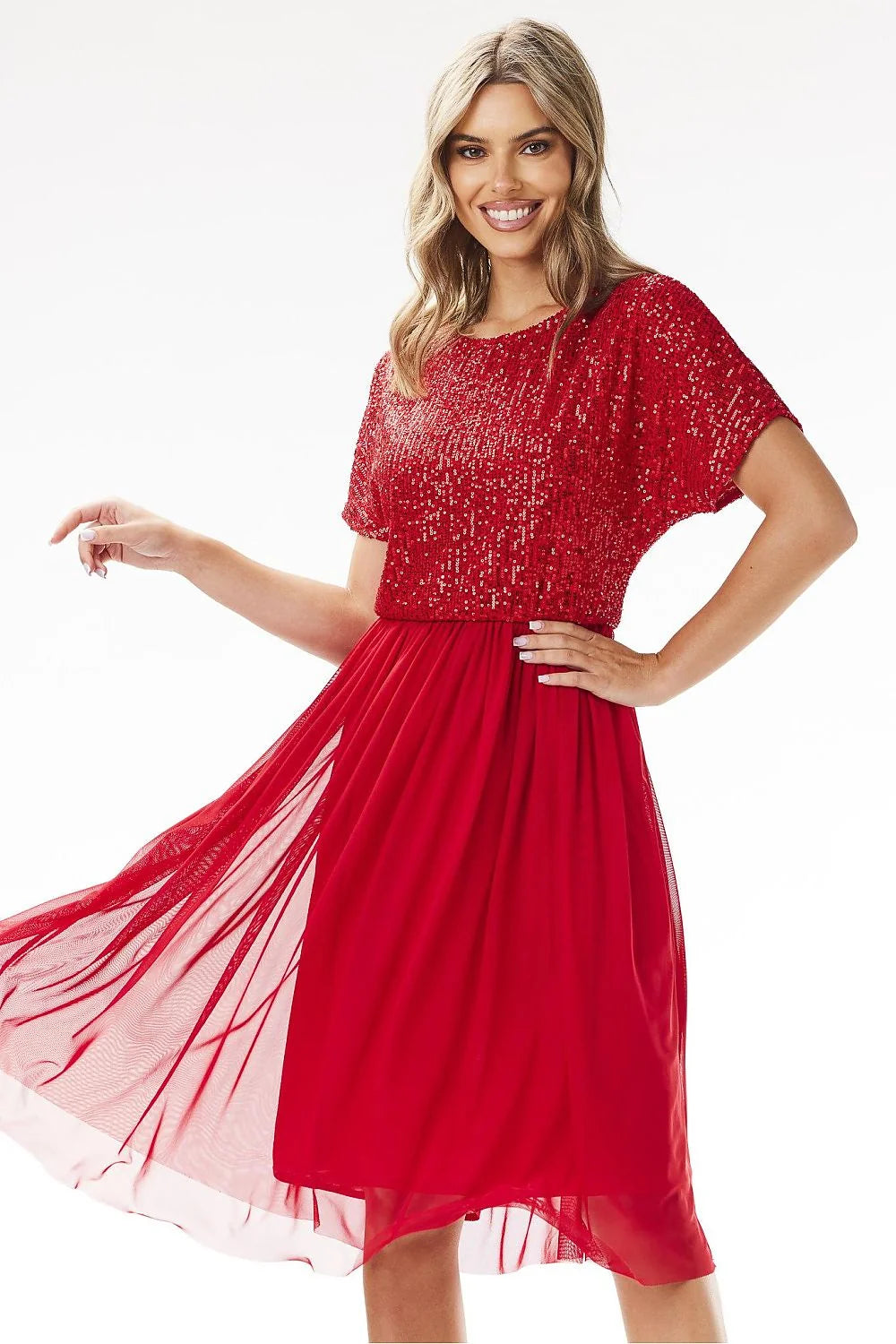 Robe de soirée élégante en sequins et tulle couleur rouge taille ajustable pour femme occasion spéciale