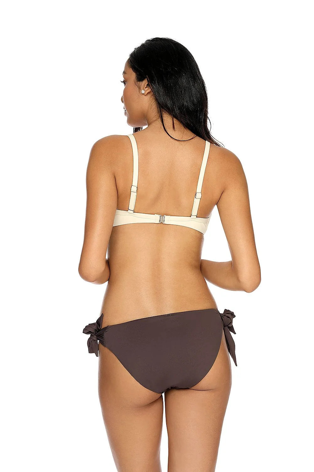 Maillot de bain deux pièces Etna en tissu élastique, bandeau à drapé, nœuds latéraux, finitions dorées, plage piscine, bikini féminin élégant