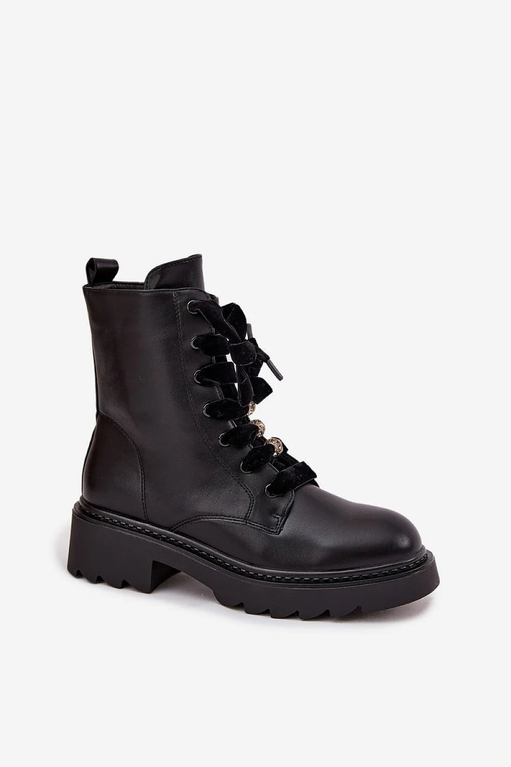 bottines femme simili cuir noir rangers semelle plateforme crantée talon 45mm doublure douce lacets velours embouts dorés fermeture éclair latérale